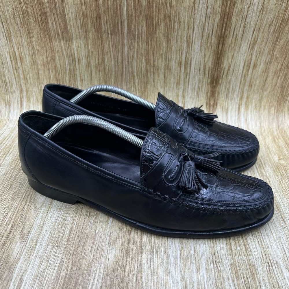 Johnston & Murphy Tassel Loafers Men's 12 Black Leather Croc Embossed 15-6785